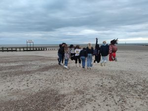 students at the beach